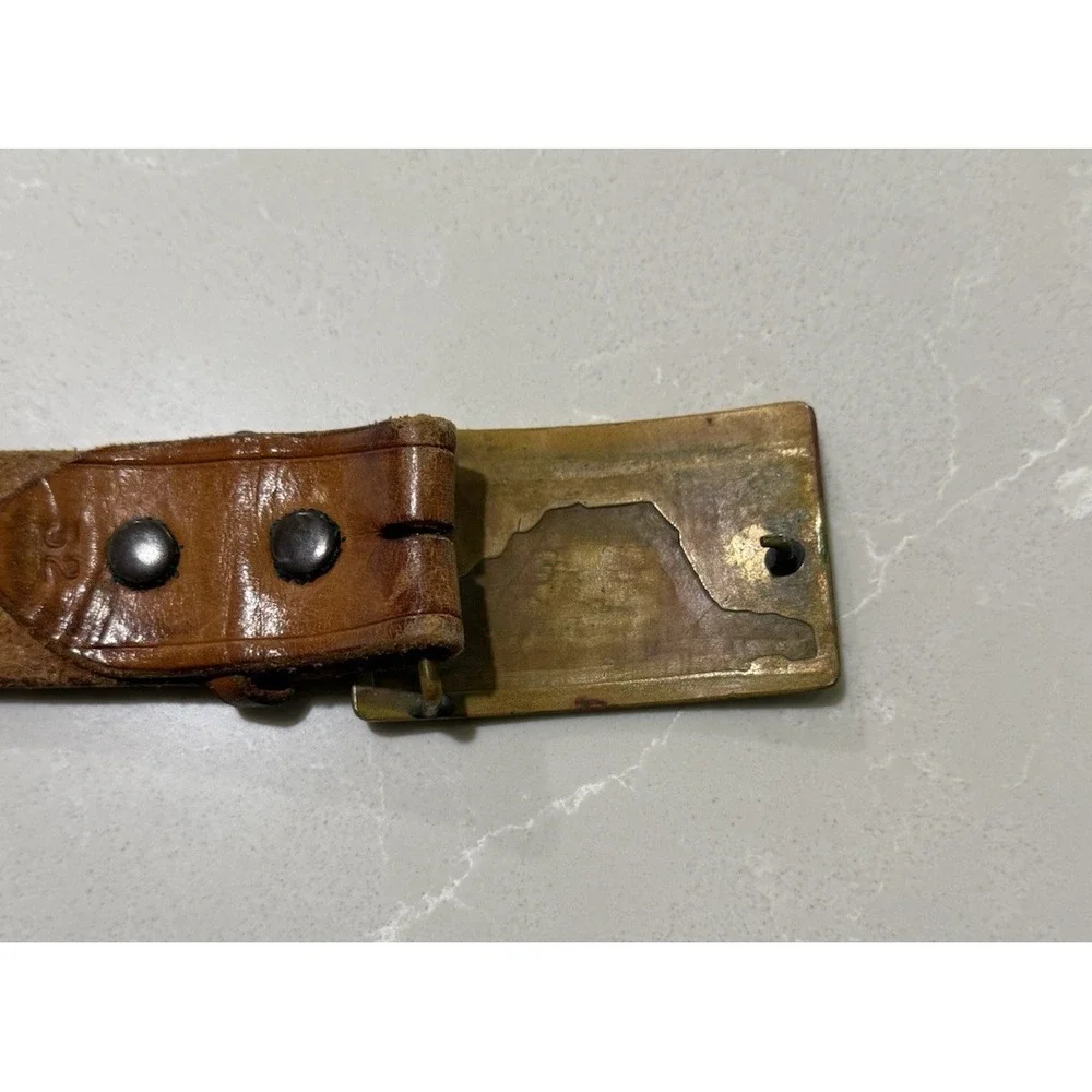 VTG Philmont Scout Ranch Leather Belt 32 Cimarron NM‎ Tooth of Time Brass Buckle